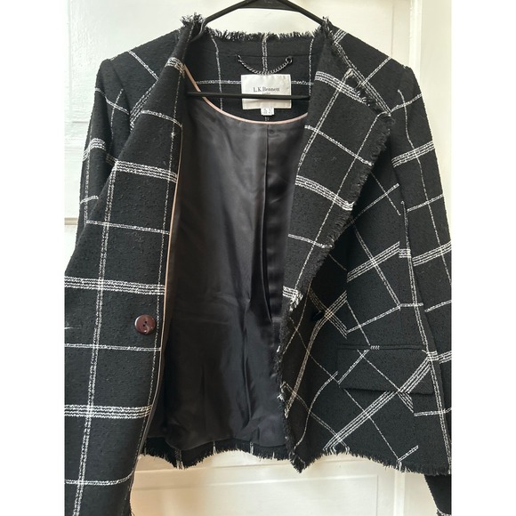 LK Bennett London Black Cream Zuri Tweed Frayed Edge Blazer Jacket US 8 - Picture 8 of 11